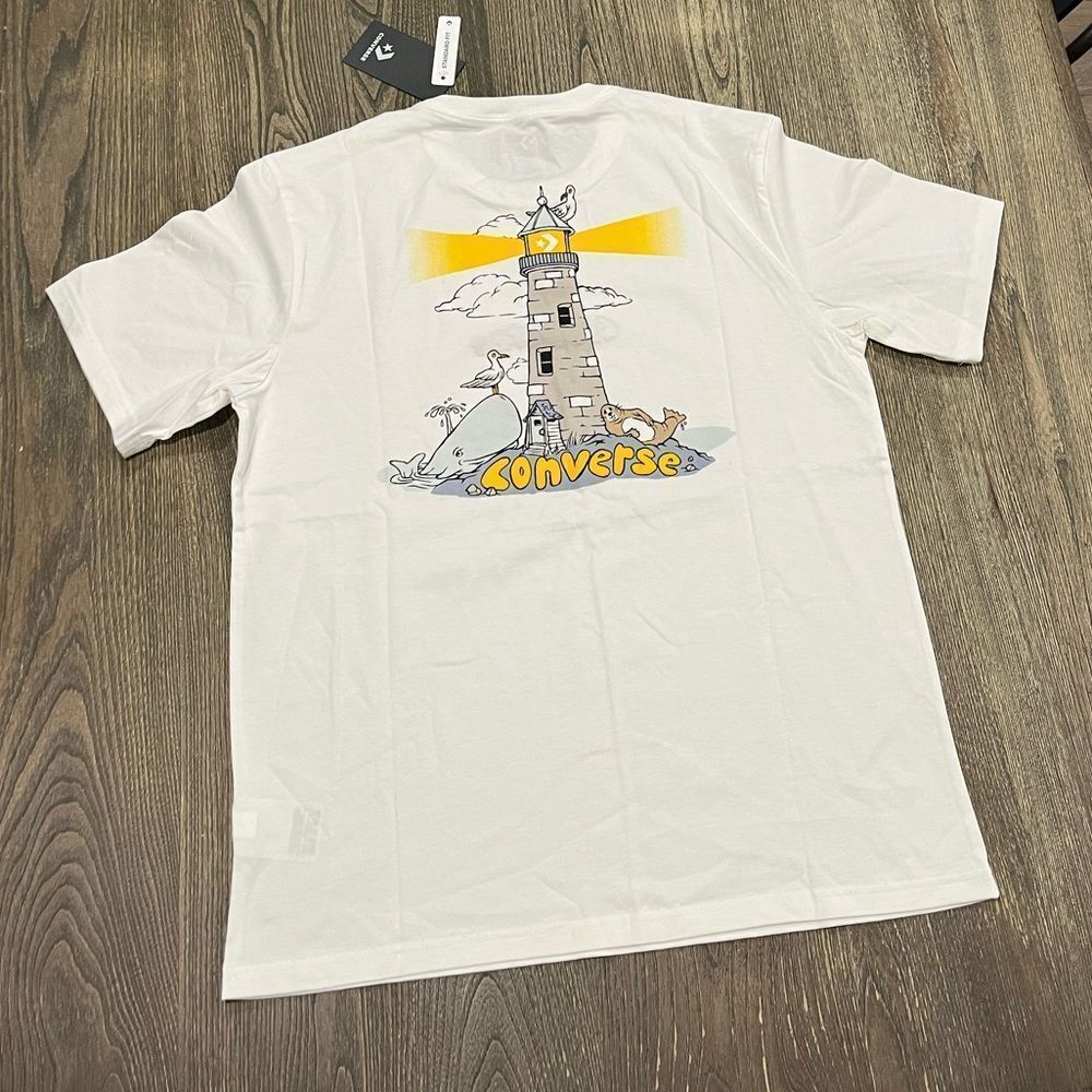 NWT Converse Lighthouse Graphic T-Shirt Short Sleeve Crewneck Knit Tee White M - Picture 8 of 8